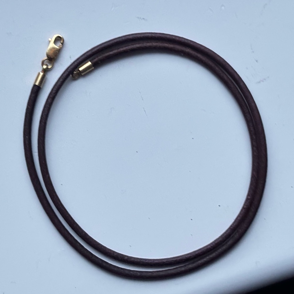 Brown Leather & 14k gold Necklace